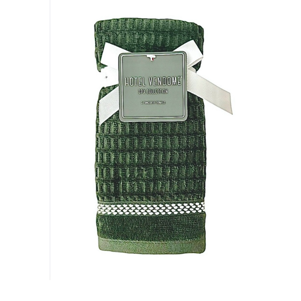 Hotel Vendome Dark Green Textured Cotton Velour Hand Tip Towels 2 Pc
